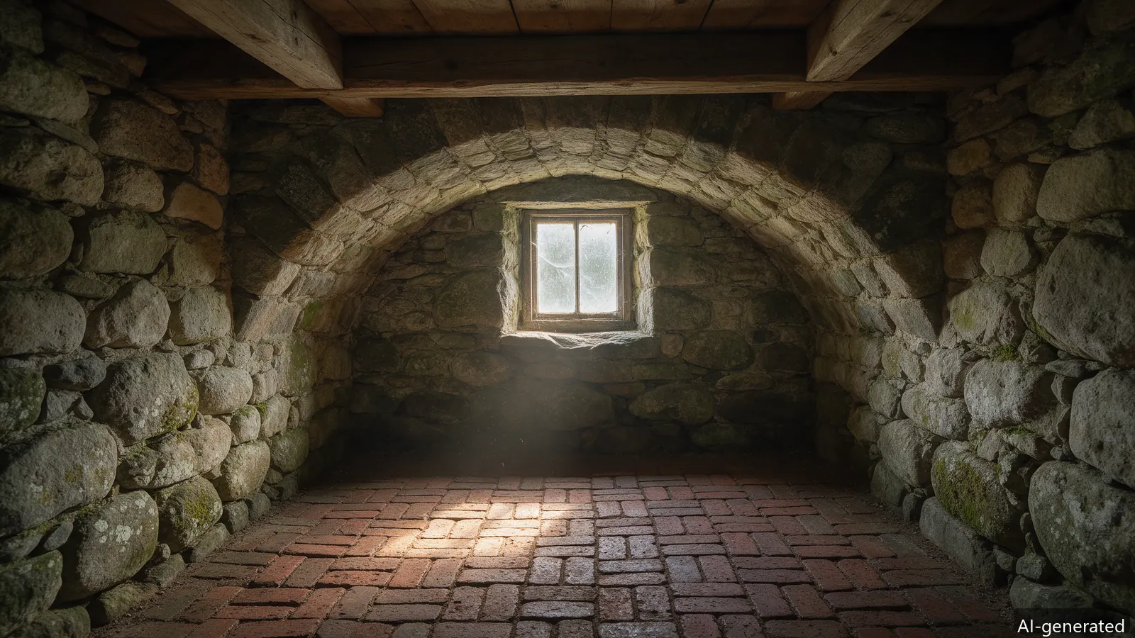 AI-generated photo of a fieldstone cellar